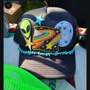 Black Trucker Hat with Alien and Space Patches